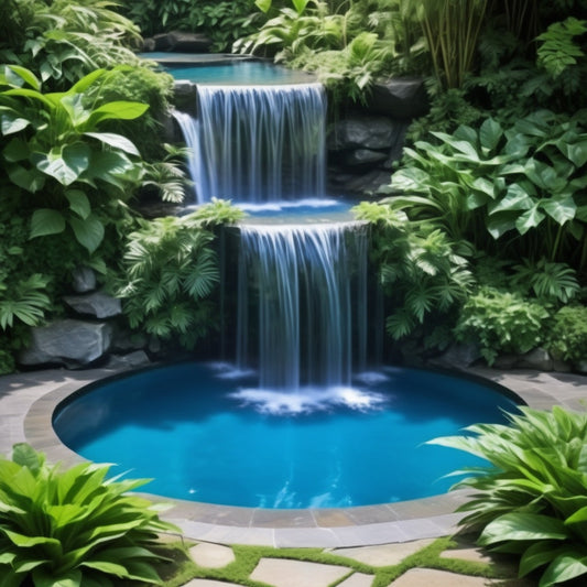 A breathtaking waterfall flowing into a clear blue pool, surrounded by lush plants and greenery.