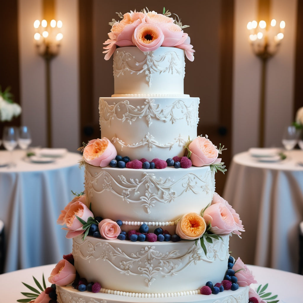 Elegant wedding cake with floral decorations