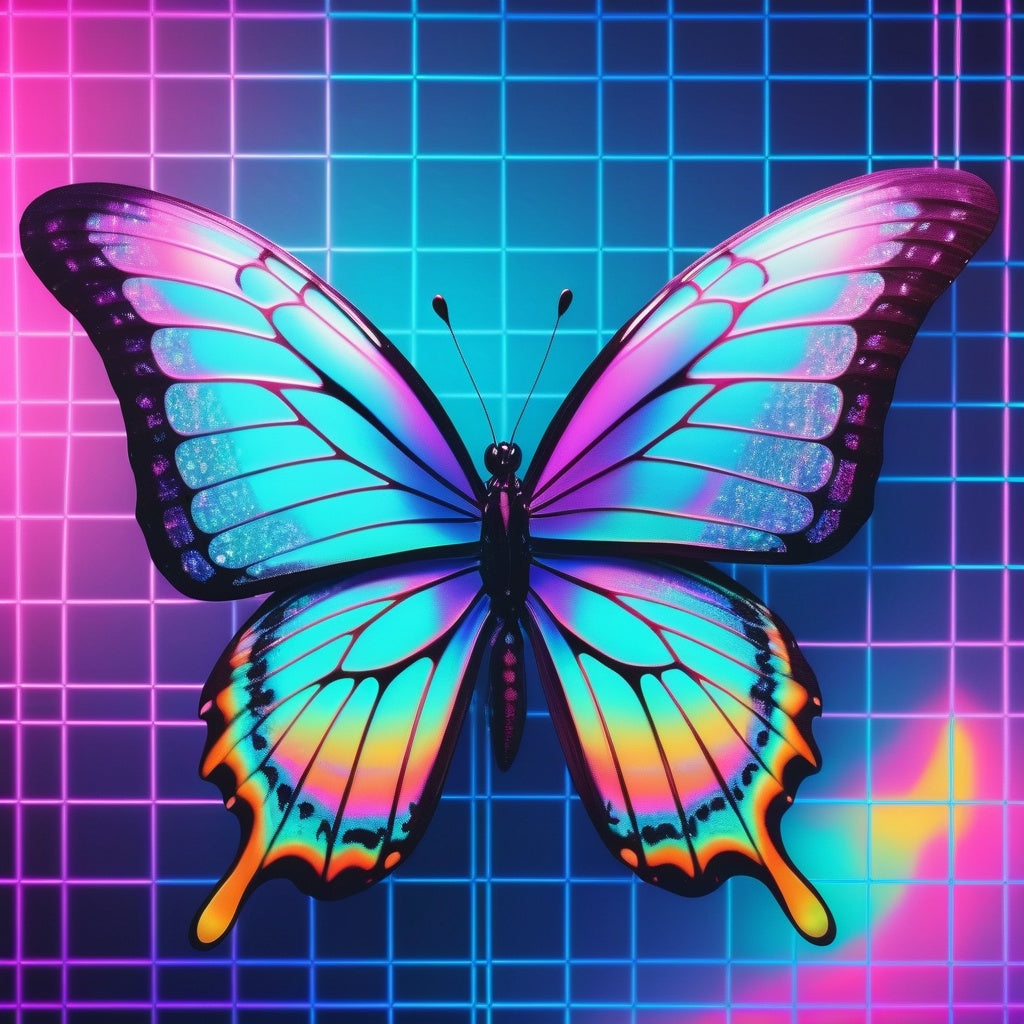 Y2K-style butterfly phone case with holographic neon colors